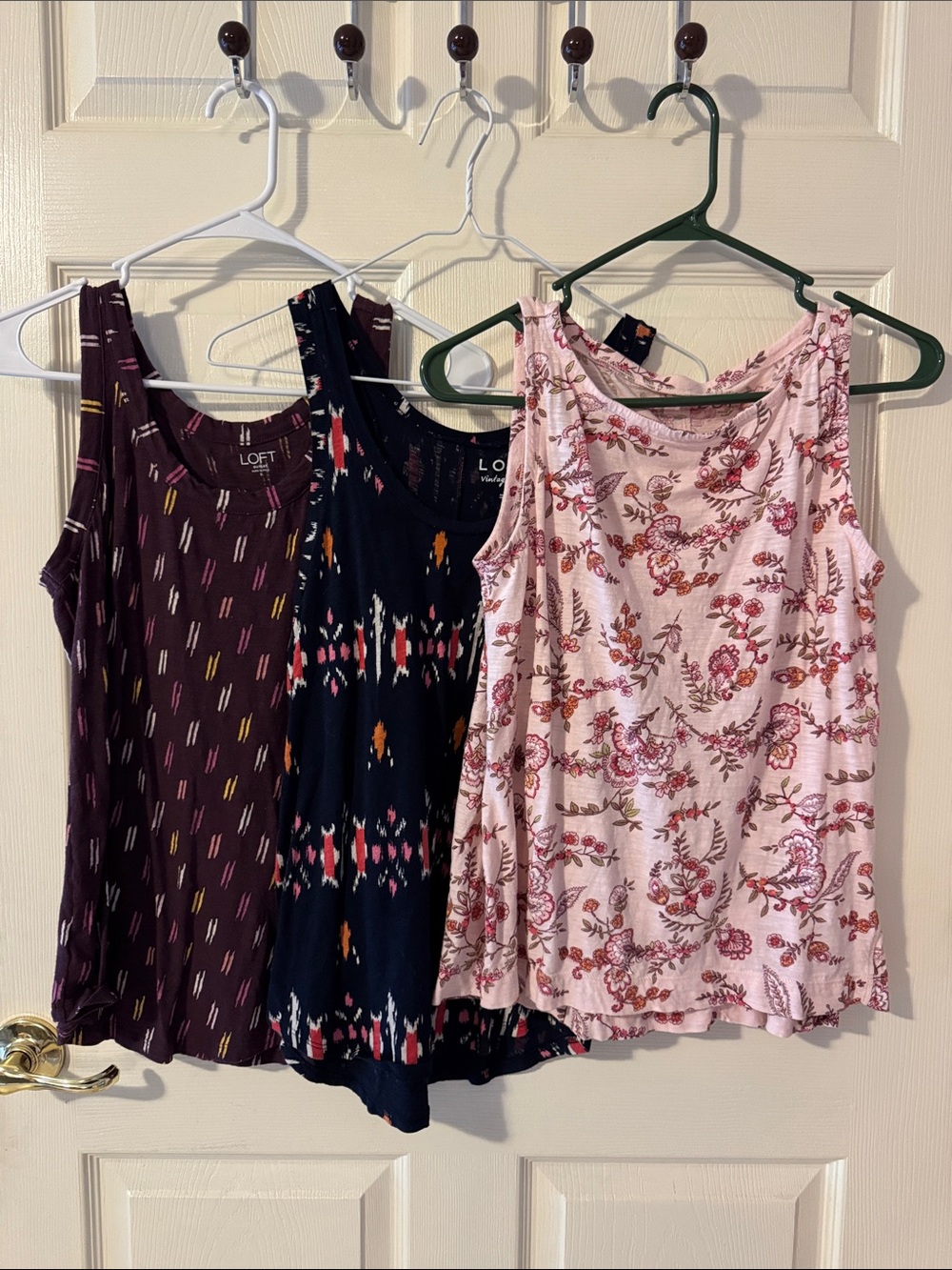LOFT Women's Tank Top Set — Pink Floral, Navy Ikat, Plum Linear